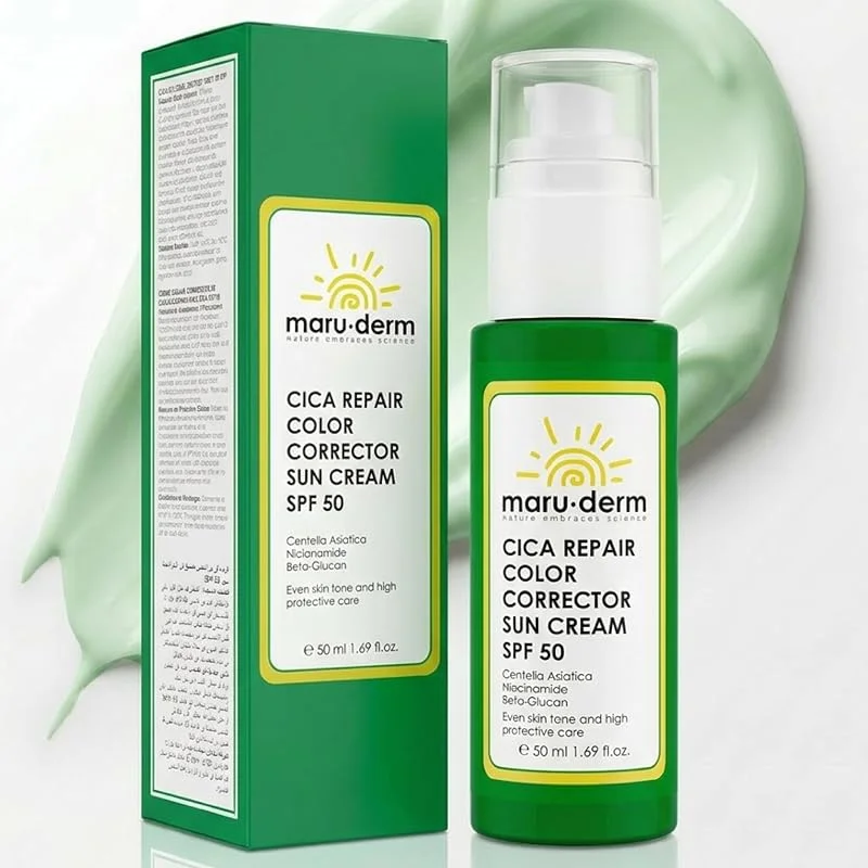 Maruderm Cica Cilt Tonu Eşitleyici Güneş Kremi SPF 50 PA++++ – Renk Düzeltici Ton Eşitleyici Yüz Güneş Kremi, Centella Asiatica & Niasinamid ile, 50 ML — Cilt bakımı