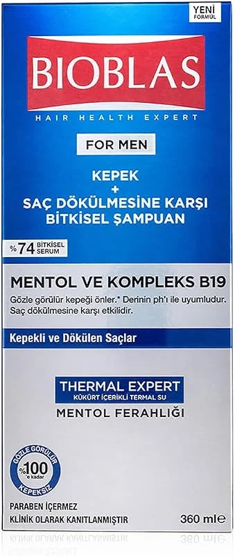 Bioblas Thermal Expert Şampuan – Kepek ve Saç Dökülmesine Karşı, Termal Su & Mentol İçerikli, Bitkisel Kompleks B19, 360 ml — Saç bakımı