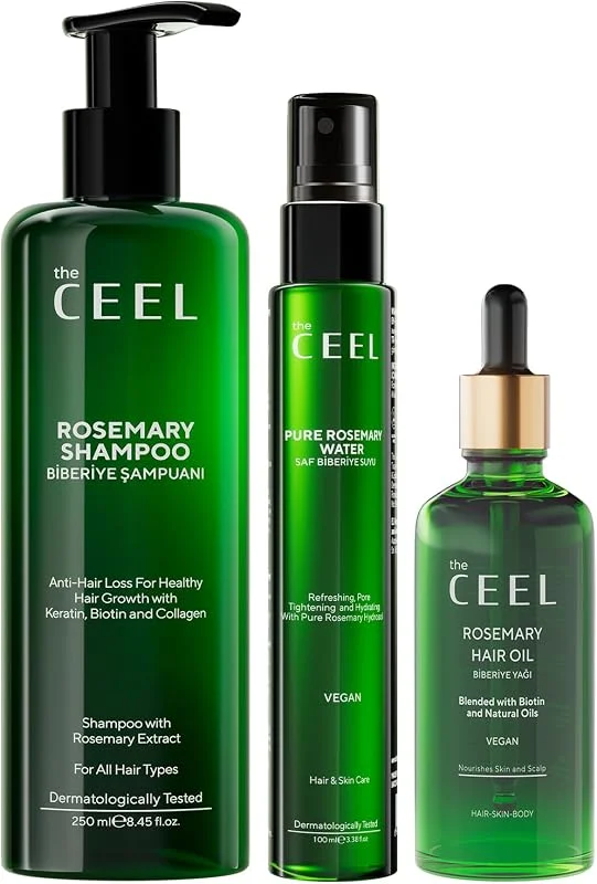 The Ceel Biberiye Saç Bakım Seti - Şampuan 250 ml, Saç Toniği 100 ml ve Saç Yağı 50 ml, Biotin, Keratin ve Vitamin E İçeren Hacim ve Parlaklık Destekleyici Saç Bakım Seti — Cilt bakımı
