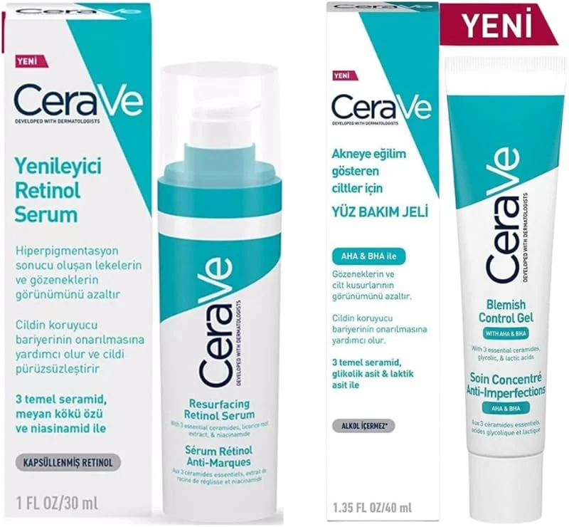 CeraVe Yenileyici Retinol Serum 30 ml + Yüz Bakım Jeli 40 ml, Yağlı ve Düzensiz Ciltler İçin — Cilt bakımı