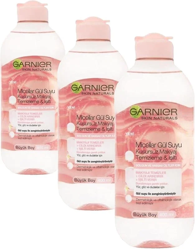 Garnier Micellar Gül Suyu Kusursuz Makyaj Temizleme & Işıltı (400 ml) (3 paketi) — Cilt bakımı