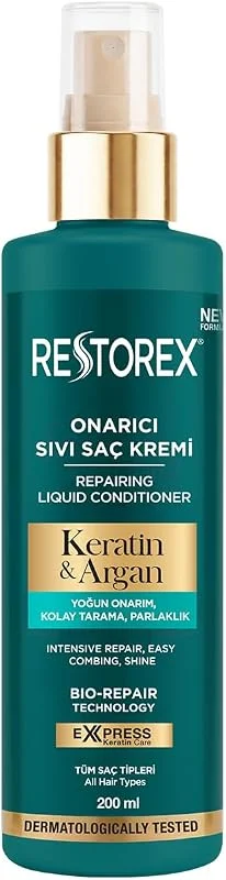 Restorex Keratin & Argan Onarıcı Sıvı Saç Bakım Kremi 200 Mililitre, Yıpranmış ve Hasar Görmüş Saçlar — Saç bakımı