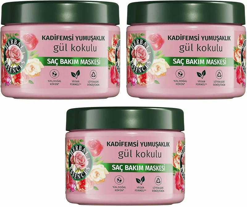 Herbal Essences Kadifemsi Yumuşaklık Gül Kokulu Saç Bakım Maskesi 300ml 3lü paket — Saç bakımı