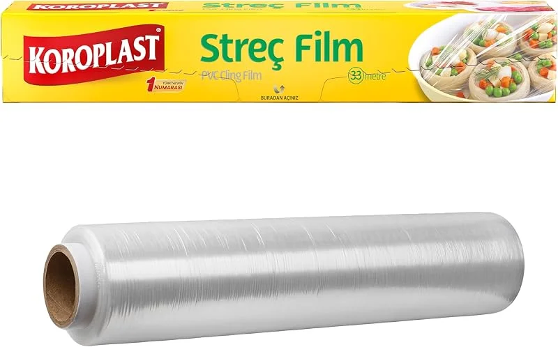 Koroplast Streç Film 33 metre, Şeffaf Gıda Saklama Streci BPA İçermez, Koku Hapsi, Kapak Görevi Gören Pratik Kullanım, Taze Kahvaltılık, Yemek, Meyve ve Sebze Saklama için Kullan At Streç Film 33 mt — Makyaj