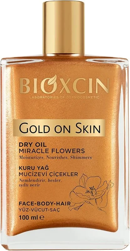 Bioxcin Gold On Skin Kuru Yağ – Yasemin, Manolya, Hanımeli, Kalendula ve Hindistan Cevizi Yağları İçeren Işıltı Veren Nemlendirici – 100 ml – Tüm Cilt Tipleri İçin — Cilt bakımı