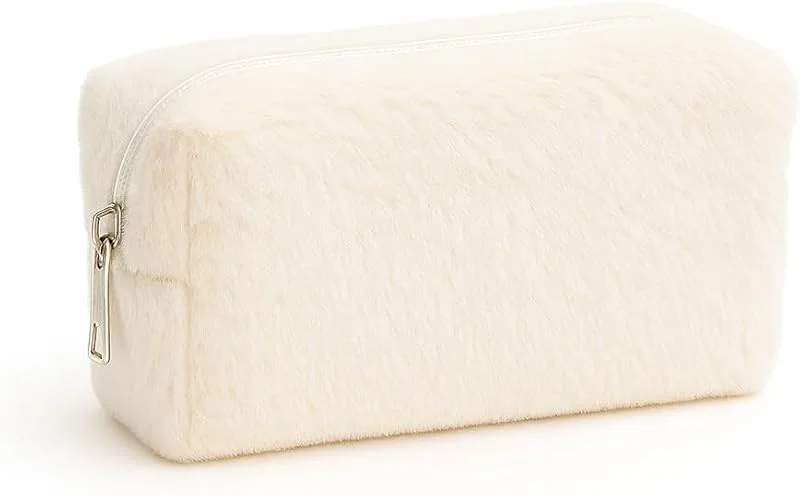 Peluş Yumuşacık Makyaj Çantası - Kozmetik Organizeri (Krem)