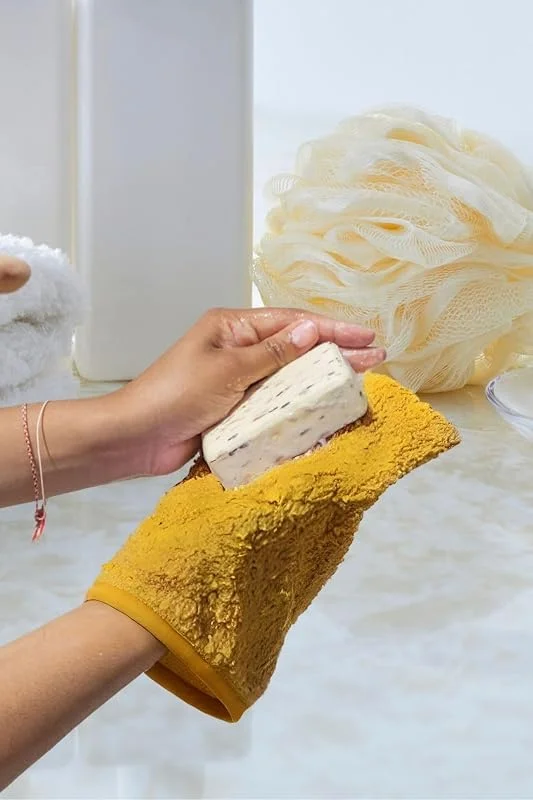Bambu Kese Banyo Lifi Peeling Vücut Scrub Derin Temizlik Spa Masaj Doğal Bakım Yüz Kese Sarı (Hardal) — Cilt bakımı
