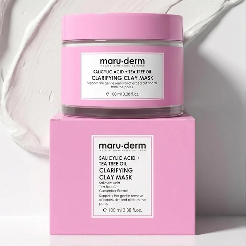 Maruderm Salisilik Asit + Çay Ağacı Yağı Kil Maskesi – Siyah Nokta ve Gözenek Görünümü Karşıtı Arındırıcı Vegan Yüz Maskesi, 100 ML — Cilt bakımı