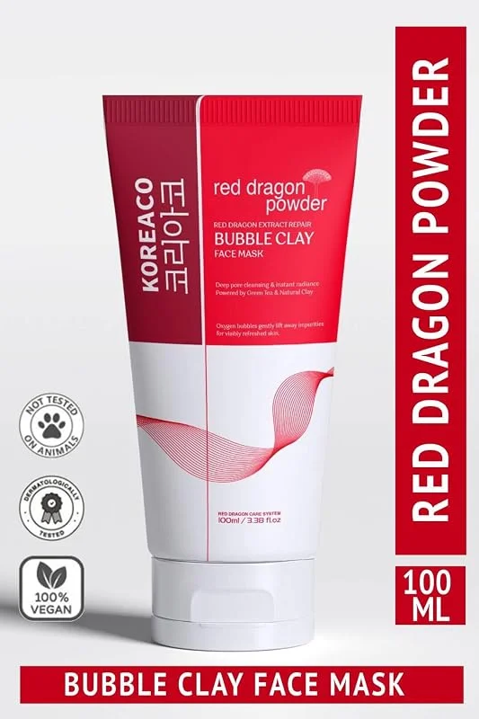 Koreaco Red Dragon Bubble Clay Yüz Maskesi, Tazelenme Parlaklık Nemli ve İpeksi Köpüren Yüz Maskesi 100 ml, Cildi Besleyici — Cilt bakımı
