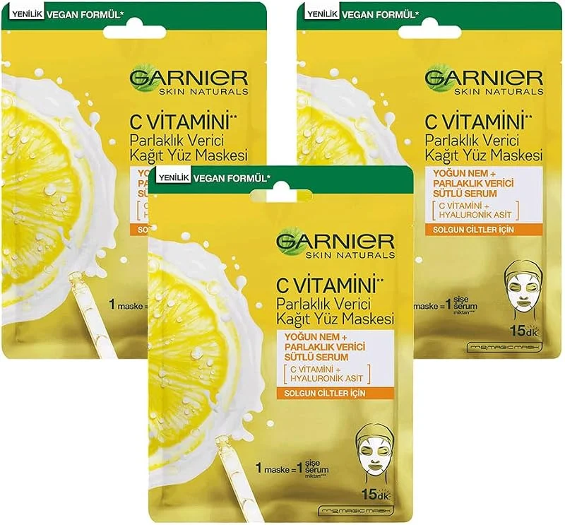 Garnier 3'lü C Vitamini Parlaklık Verici Kağıt Yüz Maskesi Seti — Cilt bakımı