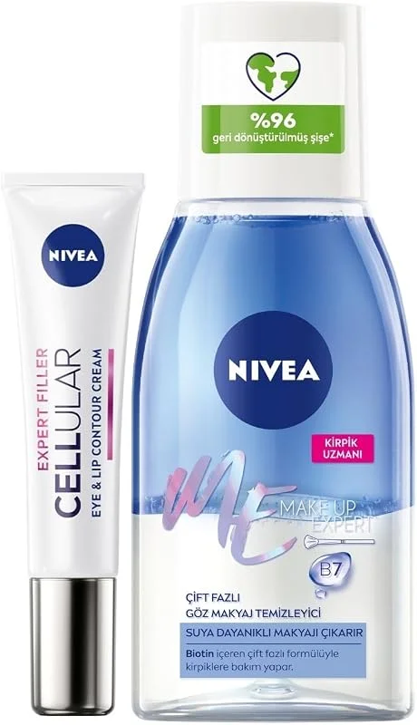 NIVEA Çift Etkili Göz Makyaj Temizleyici 125ml ve Cellular Dolgunlaştırıcı Göz Bakım Kremi 15ml, Cilt Bakım Seti — Cilt bakımı