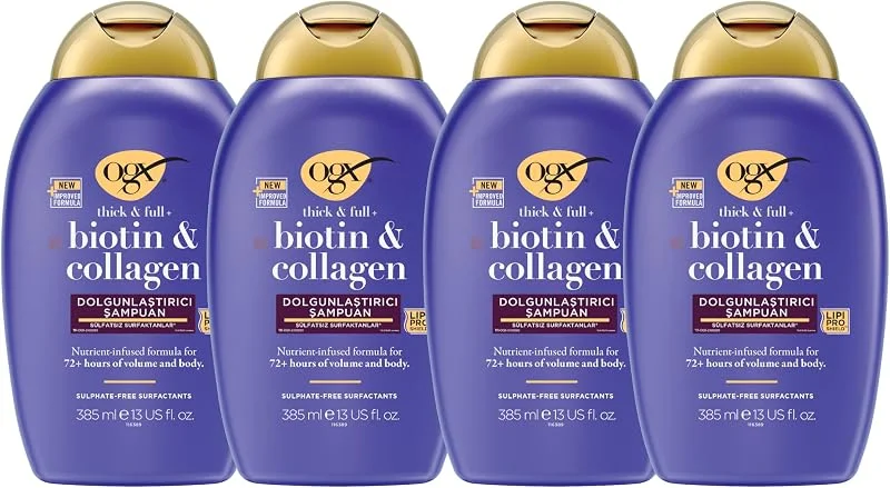 OGX Biotin & Kolajen Dolgunlaştırıcı Sülfatsız Şampuan (385 Ml x 4 adet) — Saç bakımı