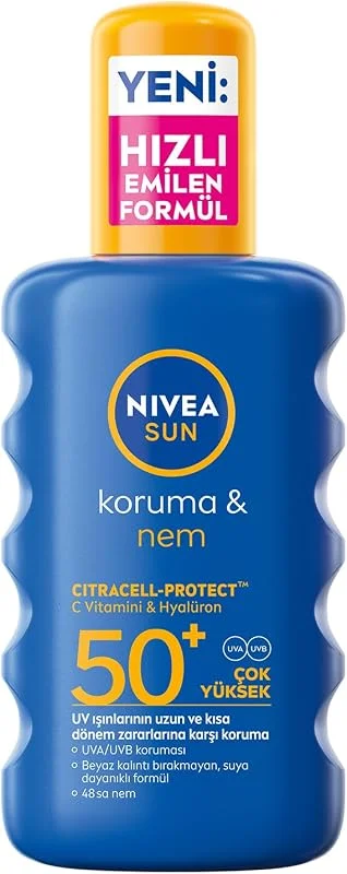 NIVEA SUN SPF50+Yüksek Güneş Koruyucu 200 ml, Suya Dayanıklı, Nemlendirici, C Vitamini, Hyalüron — Cilt bakımı