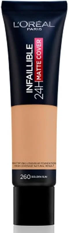 L'Oreal Paris Infaillible 24H Matte Cover Yüksek Kapatıcı Fondöten 260 Golden Sun, 30 ml — Makyaj