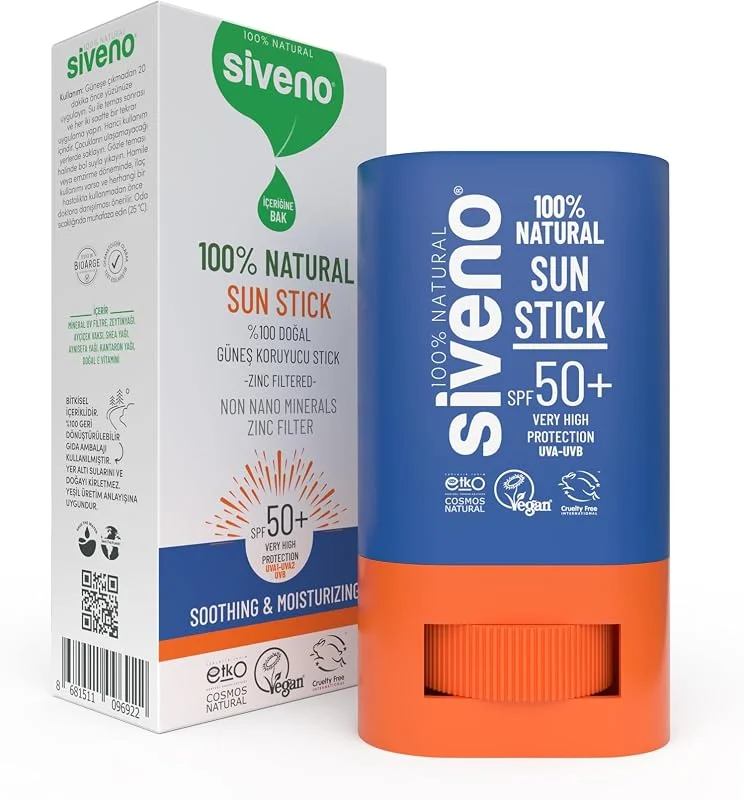 Siveno 100% Doğal Stick Güneş Koruyucu Mineral Filtreli Renkli Ton Eşitleyici Hassas UVA UVB SPF50+ 15 gr — Cilt bakımı