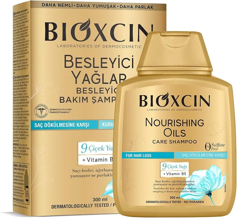 Bioxcin Besleyici Yağlar Şampuan 300 ml – Kuru ve Yıpranmış Saçlar İçin, 9 Çiçek Yağı, Pantenol ve BioComplex B11 İçerikli, Sülfatsız — Saç bakımı