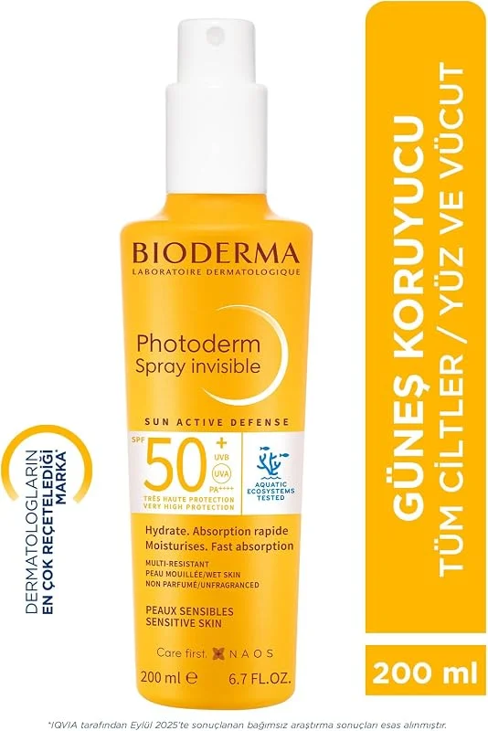Bioderma Photoderm Spray Invisible SPF50+ Tüm Ciltler için Sprey Formda Yüksek Korumalı Güneş Kremi 200 ml — Cilt bakımı