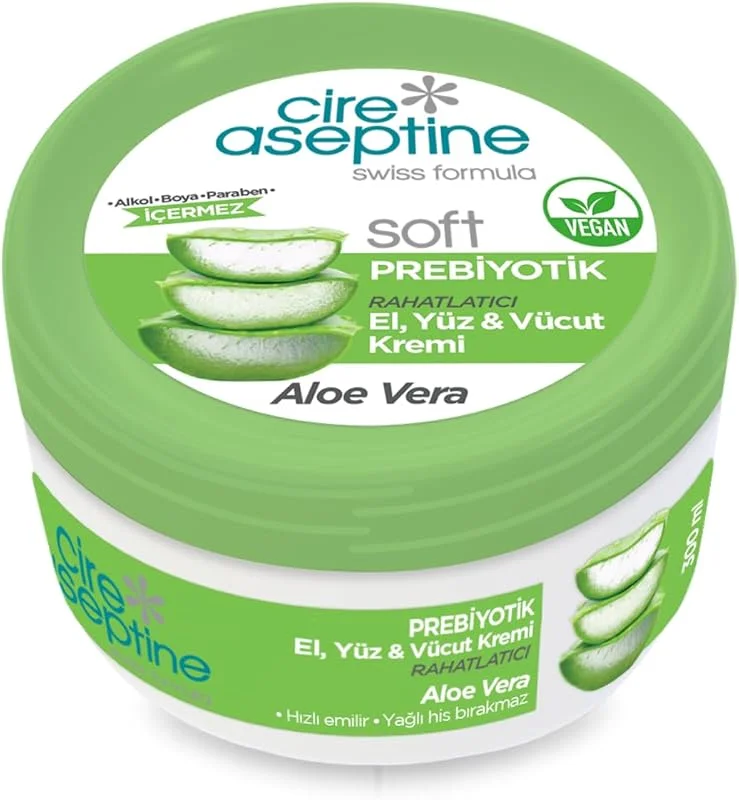 CİRE ASEPTİNE Soft Prebiyotik Aloe Vera El, Yüz ve Vücut Kremi 300 ml — Cilt bakımı