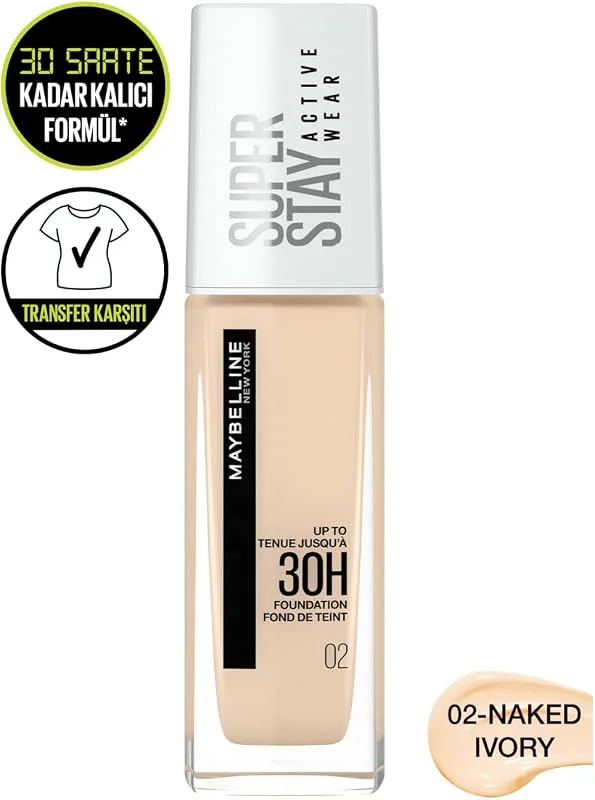 Maybelline New York Superstay Active Wear Fondöten- 02 Naked Ivory (30 ml) — Makyaj