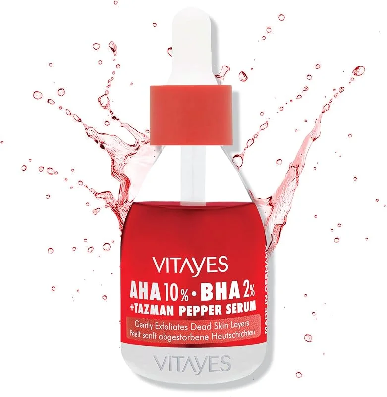 VITAYES AHA%10 BHA%2 Kırmızı Peeling Cilt Serumu - Gözenek Sıkılaştırıcı, Cilt Canlandırıcı, Yenileyici, Ton Eşitleyici, Arındırıcı, Siyah Nokta ve Akne Karşıtı, Anti-Aging, Yaşlanma Karşıtı 30 ml — Cilt bakımı