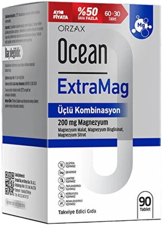 Orzax Ocean ExtraMag Üçlü Magnezyum Kombinasyonu 90 Tablet — Gıda takviyesi