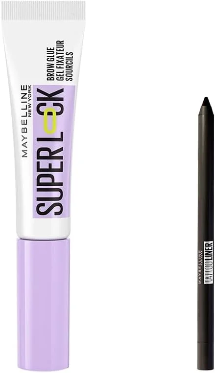 Maybelline New York Super Lock Brow Glue Kaş Sabitleyici Maskara & Maybelline Tattoo Mini Jel Göz Kalemi Hediyeli — Makyaj