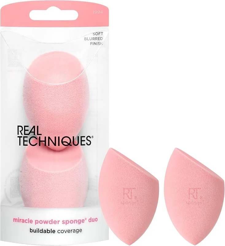 Real Techniques Mucize Toz Sünger, Mikrofiber Teknolojisi Tozlar, Güzellik Süngeri, Makyaj Blender, Karışımlar ve Setler Makyaj, Pembe, 2 Sayılı