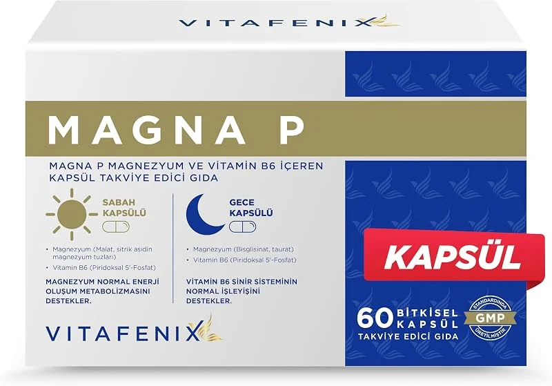 Vitafenix Magna P Magnezyum Complex - Malat Sitrat Glisinat Taurat ve B6 ile Gece Gündüz Kapsül Magnezyum Takviyesi — Gıda takviyesi
