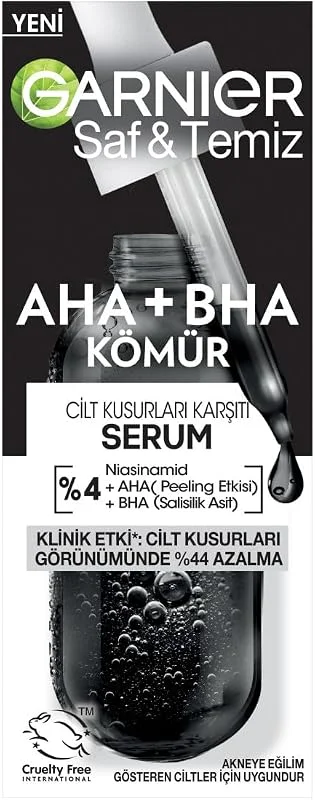 Garnier Aha+Bha Cilt Kusurları Karşıtı Siyah Serum %4 [Niasinamid+Peeling Etkili Aha+Bha] 30ml — Cilt bakımı