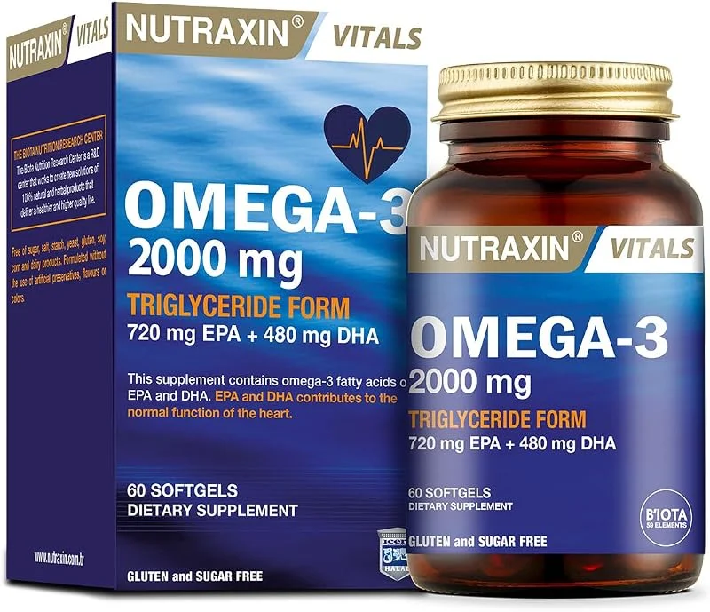 Nutraxin Omega-3 2000 Mg 60 Softjel - Balık Yağı, EPA 720, DHA 480 Mg Takviye Edici Gıda — Gıda takviyesi