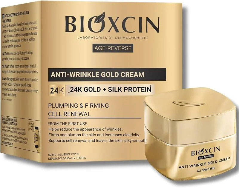 Bioxcin Age Reverse Kırışıklık Karşıtı Altın Krem 50 ml – 24K Altın, İpek Proteini, Pantenol ve Zeytinyağı İçerikli – Cilt Sıkılaştırıcı ve Nemlendirici — Cilt bakımı