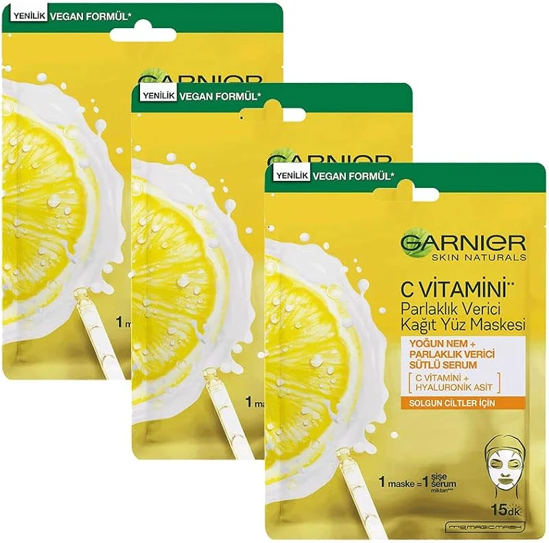 Garnier 3'lü C Vitamini Parlaklık Verici Kağıt Yüz Maskesi — Cilt bakımı