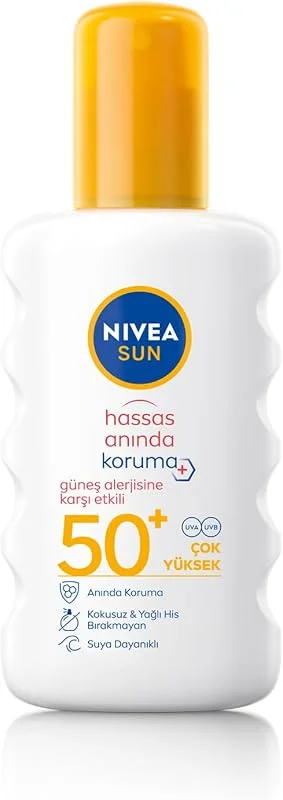 NIVEA SUN SPF50 Hassas Ciltlere Özel Çok Yüksek Güneş Koruyucu Sprey 200ml, Güneş Alerjisine Karşı Etkili, Kokusuz — Cilt bakımı