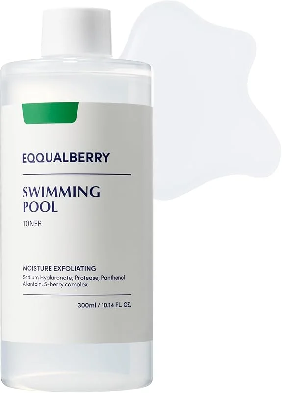EQQUALBERRY Swimming Pool yüz toneri, 300 ml, nemlendirici ve sakinleştirici yüz toniği, gözenek kontrolü ve yumuşak peeling, kuru ve yağlı ciltler için uygundur — Cilt bakımı
