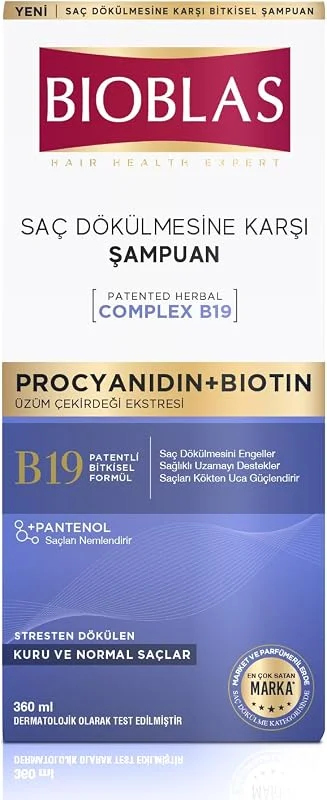 Bioblas Procyanidin & Biotin Saç Dökülmesine Karşı Anti-Stres Şampuan – Bitkisel Kompleks B19, Parabensiz, Tüm Saç Tipleri, 360 ml — Saç bakımı
