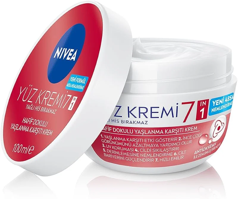 NIVEA Yaşlanma Karşıtı Yüz Kremi 100 ml, 24 Saat Nemlendirici Yüz Kremi, UV Koruması — Cilt bakımı