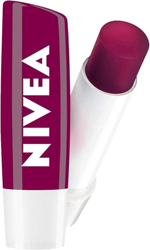 NIVEA Böğürtlen Dudak Bakım Kremi 4.8 gr, 24 Saat Nemlendirme, Böğürtlen Kokusu, Işıltılı Renk, Mineral Yağı İçermez — Makyaj