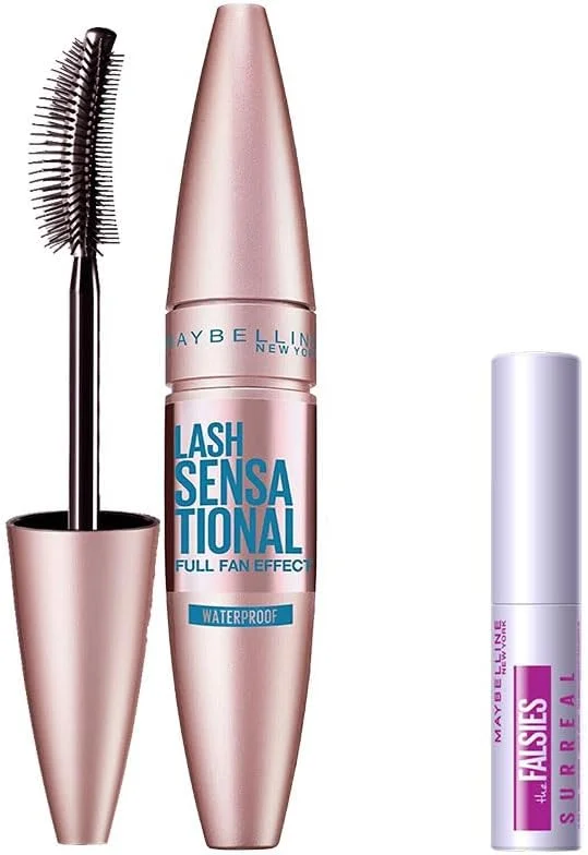 Maybelline New York Lash Sensational Yelpaze Etkili Suya Dayanıklı Siyah Maskara 9.4 ml & Mini Falsies Surreal Maskara 4.7 ml Makyaj Seti