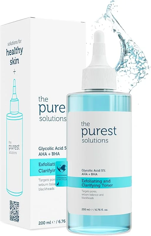 The Purest Solutions, Gözenek ve Siyah Nokta Görünümünü Azaltmaya Yardımcı Arındırıcı Tonik, %5 Glikolik Asit, AHA, BHA, 200 ml — Cilt bakımı