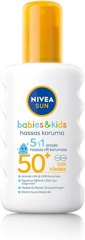 NIVEA SUN SPF50+ Çocuklar ve Bebekler İçin Yüksek Güneş Koruyucu Sprey 200ml, Hassas Cilt, Parfümsüz — Cilt bakımı