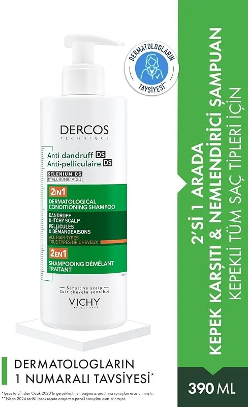 Vichy Dercos 2’si 1 Arada Kepek Karşıtı ve Nemlendirici Şampuan 390 ml — Saç bakımı