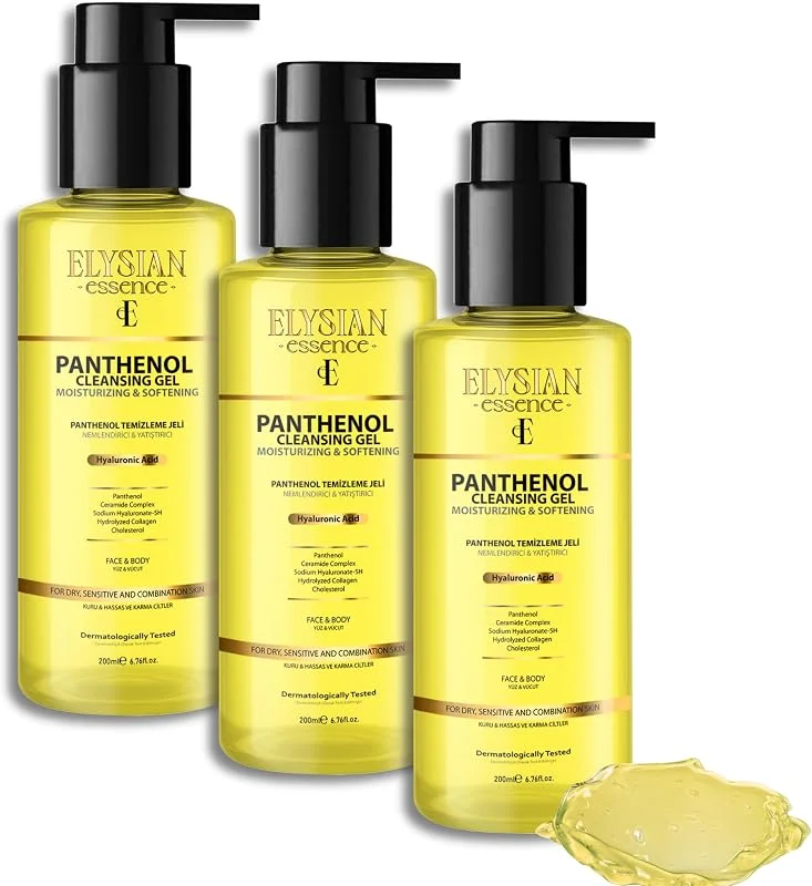 Nemlendirici ve Yatıştırıcı Panthenol Yüz Temizleme Jeli 3'lü Set - Kolajen & Hyaluronic Acid İlaveli 200 ml — Cilt bakımı