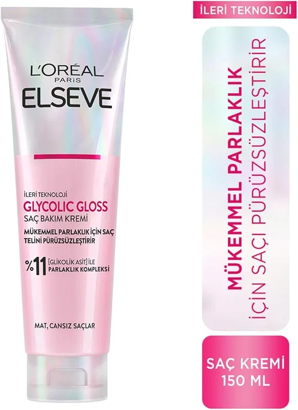 L'Oreal Paris Elseve Glycolic Gloss Mükemmel Parlaklık için Pürüzsüzleştirici Saç Kremi 150 ml — Saç bakımı