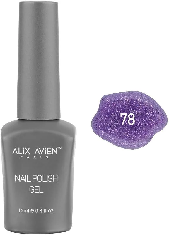 ALIX AVIEN Işıltılı Mor Kalıcı Oje 78-Yoğun Renk Veren Jel Oje 12 ml-Nail UV Gel Polish 78 — Makyaj