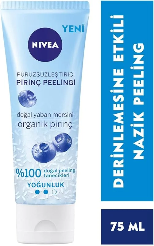 NIVEA Pürüzsüzleştirici Organik Pirinç Peelingi 75 ml, Normal Ciltler, Yüz Temizleyici, Cildi Arındırır, Doğal Peeling Tanecikleri — Cilt bakımı