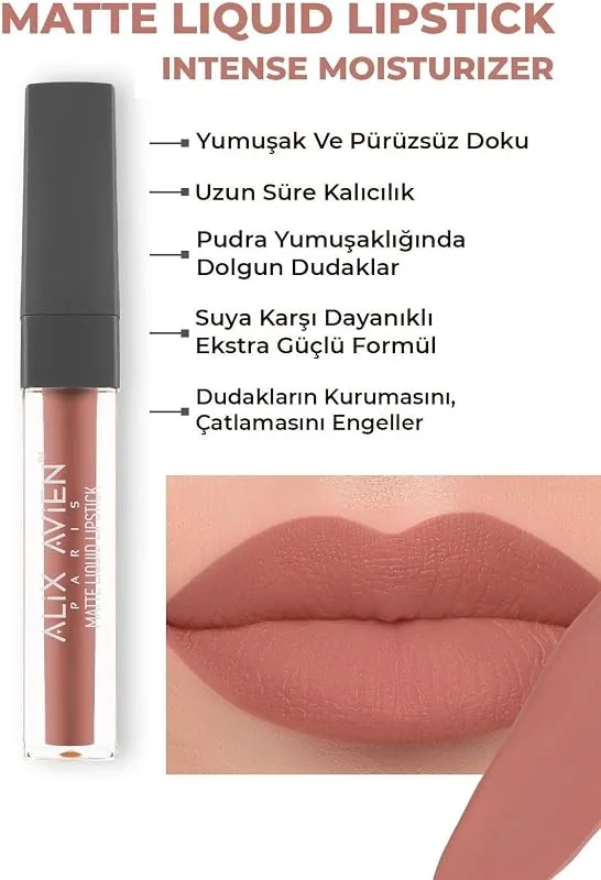 ALIX AVIEN Uzun Süre Kalıcı Kadifemsi Kuruma Yapmayan Mat Likit Ruj - Matte Liquid Lipstick 502 Peachy Nude — Makyaj