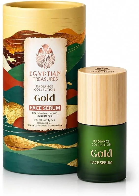 Egyptian Treasures Saf Mısırlı Altın İçeren Yüz Serumu 30 ml, Kolajen ve Hyaluronik Asitli Nemlendirici & Aydınlatıcı Cilt Bakım Serumu, Tüm Cilt Tipleri İçin — Cilt bakımı