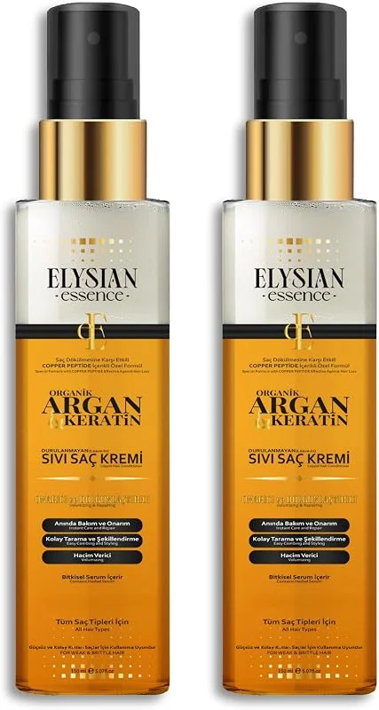 Organik Argan & Keratin Sıvı Saç Kremi 2'li Set – Durulanmayan, Dökülme Karşıtı, Onarıcı ve Dolgunlaştırıcı Bakım Spreyi 150 ML — Saç bakımı