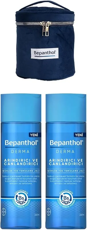 Bepanthol Derma Arındırıcı Canlandırıcı Yüz Temizleme Jeli 200 ml 2'li Paket + Kadife Çanta Hediye — Cilt bakımı