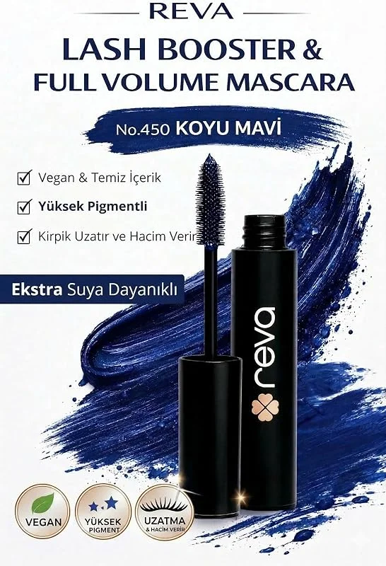 Lash Booster & Full Volume Color Mascara -Tam Hacim & Uzatan Renkli Maskara Koyu Mavi 450 — Makyaj